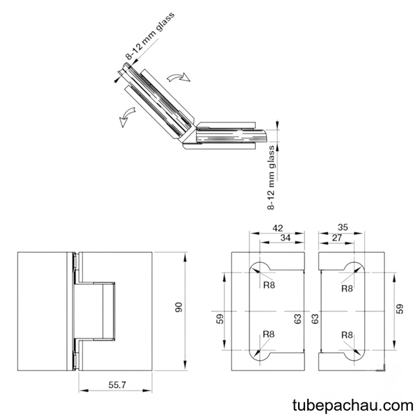 Bản Lề Kính - Kính 135º Màu Đen Hafele 981.77.905