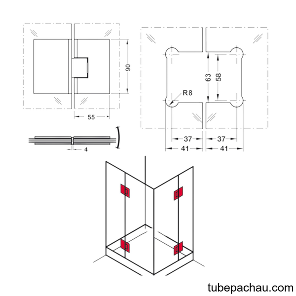 Bản Lề Kính - Kính 180º Hafele 981.77.902