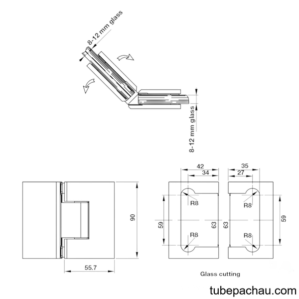 Bản Lề Kính - Kính 90º Màu Đen Hafele 981.77.907