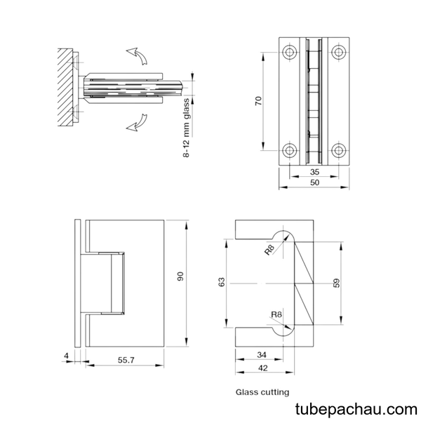 Bản Lề Kính - Tường 90º Màu Đen Hafele 981.77.901