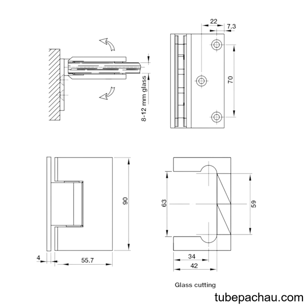Bản Lề Kính - Tường 90º Màu Đen Hafele 981.77.909