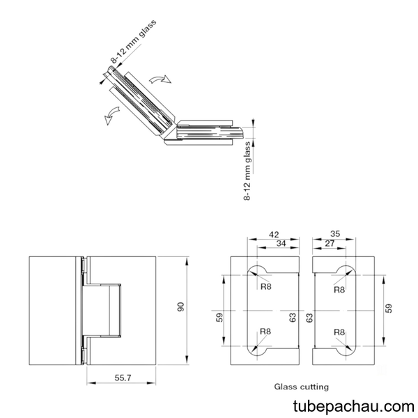 Bản Lề Phòng Tắm Kính 135º Hafele 981.77.904