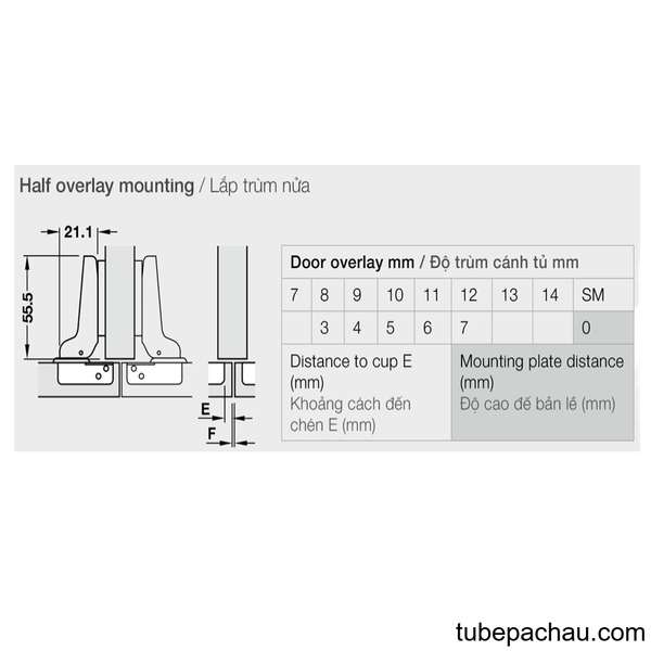 Bản Lề Trùm Nửa Metalla A 110° Không Bật Hafele 315.31.551