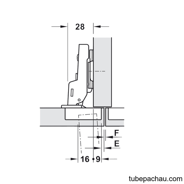 Bản Lề Trùm Nửa Metalla A 95º Cho Cửa Dày Hafele 311.81.505