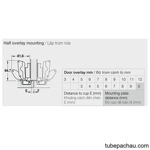 Bản Lề Trùm Nửa Metalla SM 165º Hafele 315.28.751