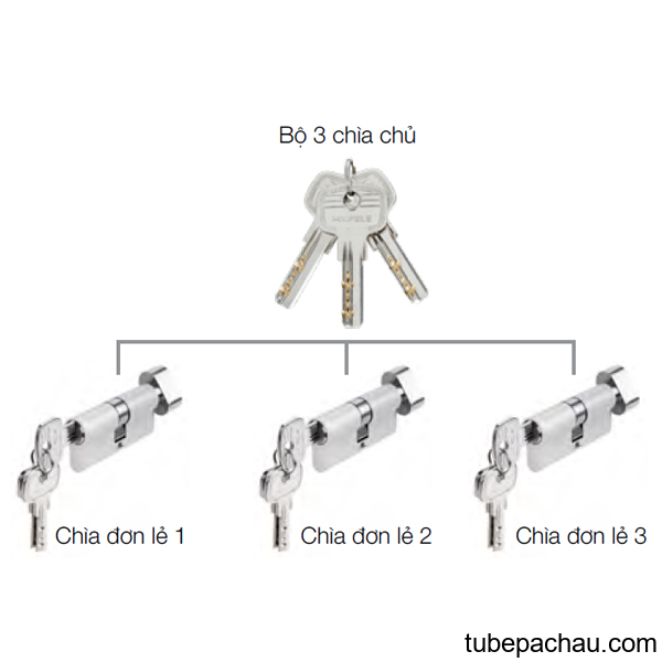 Bộ 3 Ruột Khóa Chìa Chủ Một Cấp Hafele 489.56.410