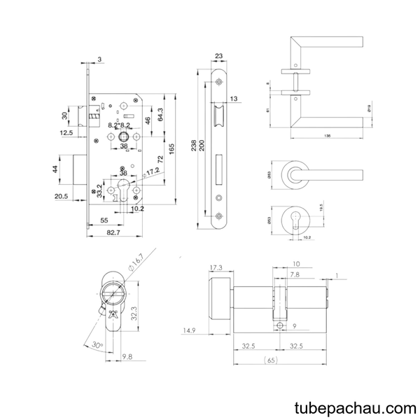 Bộ Khóa Cửa Tay Nắm Chụp DIY Hafele 499.62.504