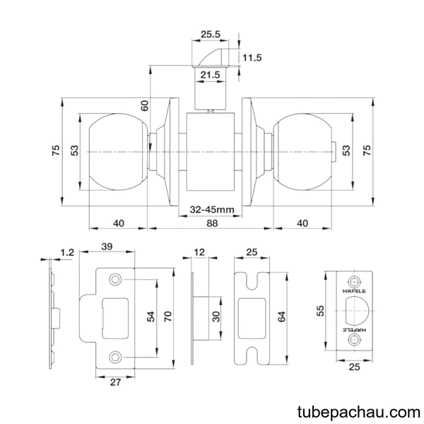 Bộ Khóa Tay Nắm Tròn Cửa WC Hafele 489.93.137