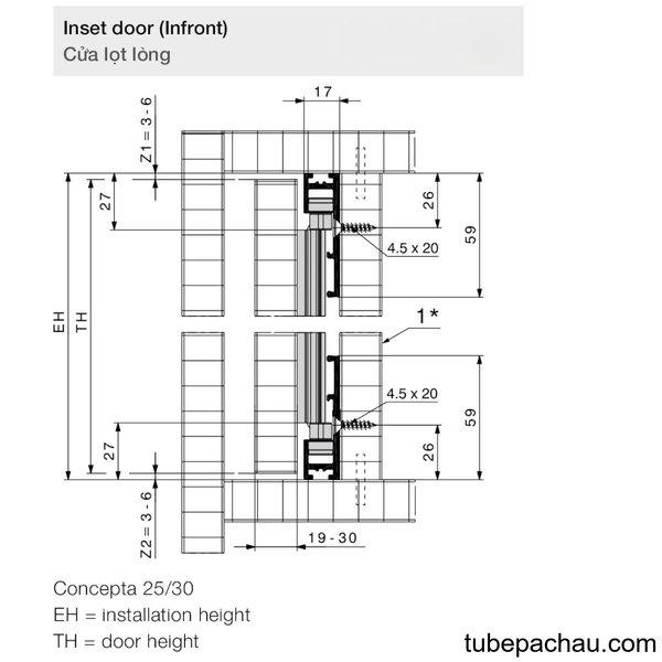 Bộ Phụ Kiện Cửa 25Kg Concepta Hafele 408.30.045