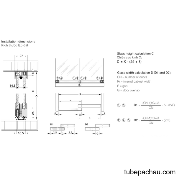 Bộ Phụ Kiện Cửa Trượt Tủ Kính Hafele Slido Design 25IFG