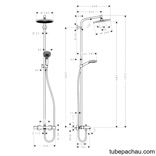 Bộ Thanh Sen Điều Nhiệt Crometta S Hafele 589.54.514
