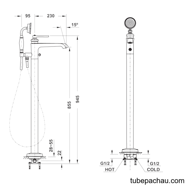 Bộ Trộn Bồn Tắm Đặt Sàn Kyoto Hafele 589.35.033