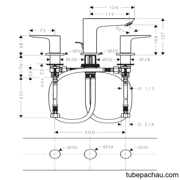 Bộ Trộn Bồn Tắm Talis E 3 Hansgrohe 589.29.293