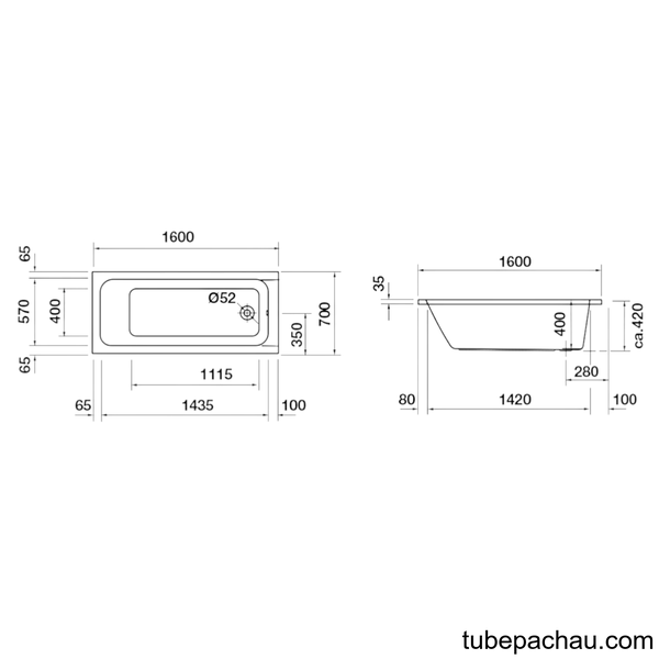 Bồn Tắm Âm Duravit D-code 1600 Hafele 588.45.647