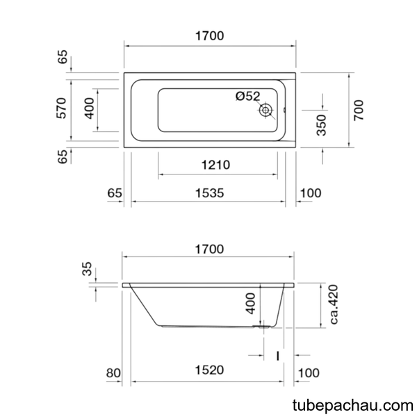 Bồn Tắm Âm Duravit D-Code 1700 Hafele 588.45.646