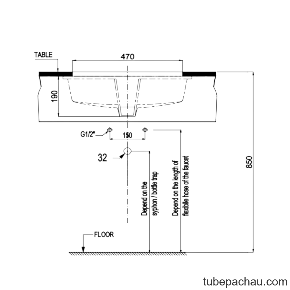 Chậu Lavabo Âm Bàn Sapporo 545 Hafele 588.79.014