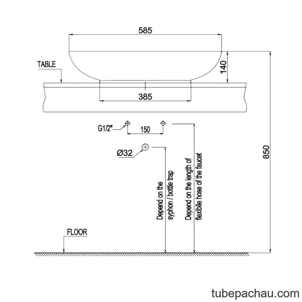 Chậu Lavabo Đặt Bàn Sapporo 585 Hafele 588.79.030
