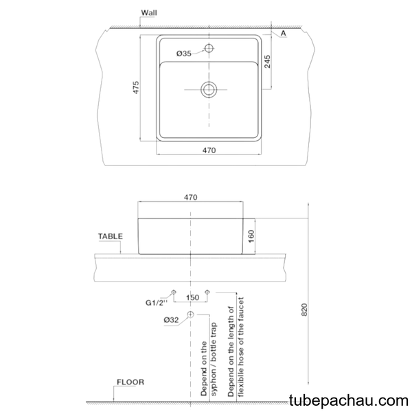Chậu Lavabo Sứ Đặt Bàn 470 Hafele 588.84.026