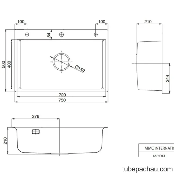Chậu rửa bát 1 hố Kluger KF8121B-S75