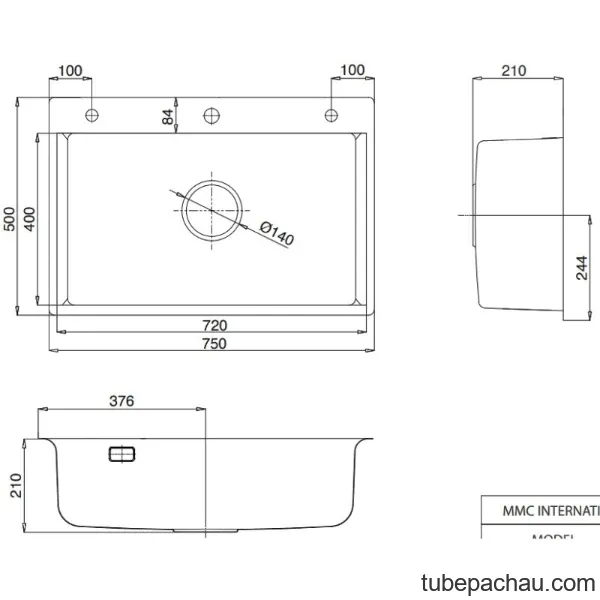 Chậu rửa bát 1 hố Kluger KF8121S-S75