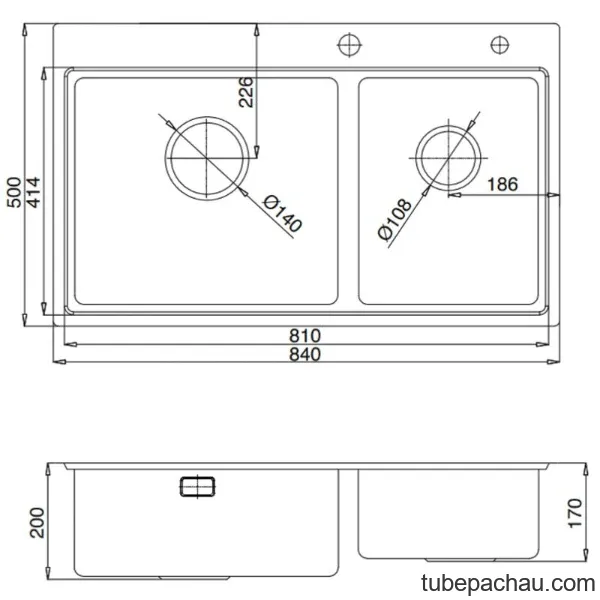 Chậu rửa bát 2 hố Kluger KW8211S-S84
