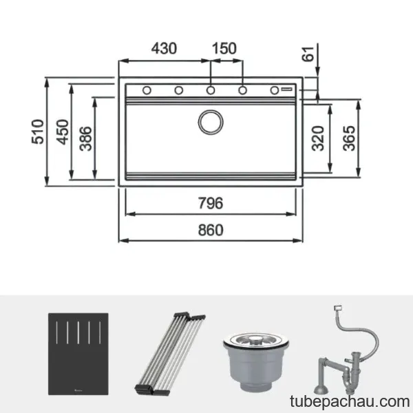 Chậu rửa bát đá 1 hố Konox Terra 860S