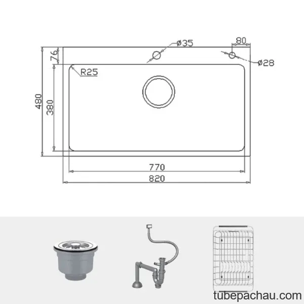 Chậu rửa bát inox 1 hố Konox KN8248SO Dekor