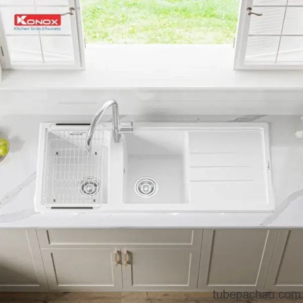 Chậu rửa bát Konox Granite Sink Livello Smart 1160 - White Silver