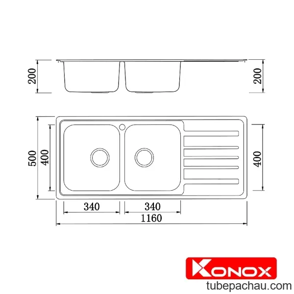 Chậu rửa chén bát Konox Artusi KS11650 1D Bàn phải