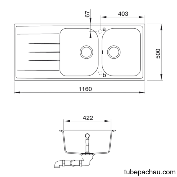 Chậu Rửa Chén HS18-GED2R80 Hafele 570.35.560
