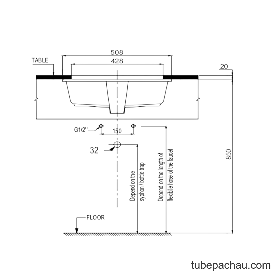 Chậu Rửa Mặt Lavabo Âm Bàn Sapporo Hafele 588.79.120