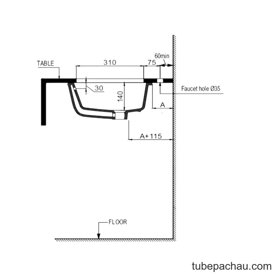Chậu Rửa Mặt Lavabo Âm Bàn Sapporo Hafele 588.79.120