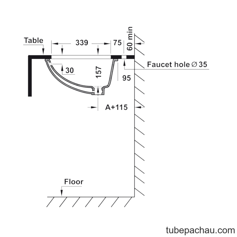 Chậu Sứ Lavabo Âm Bàn Sapporo 570 Hafele 588.79.015