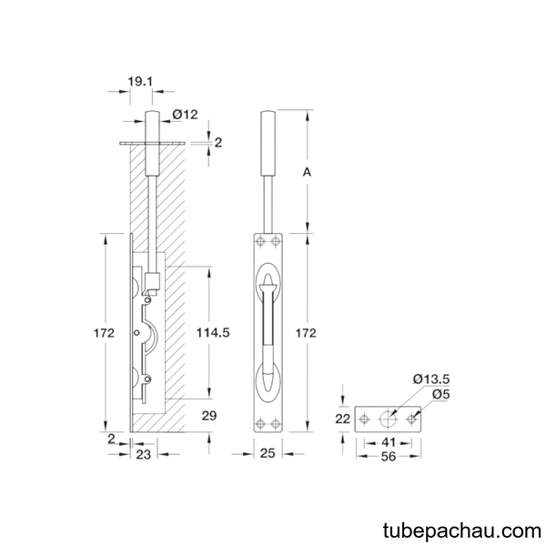 Chốt Âm 205mm Inox Mờ Hafele 911.81.167