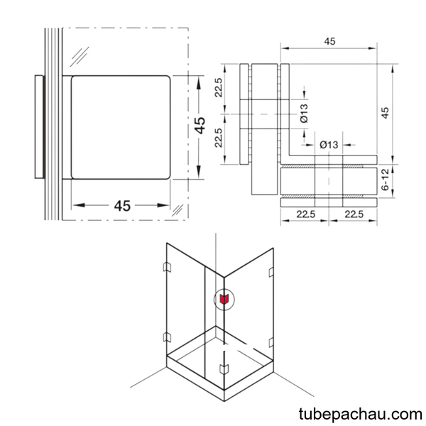 Kẹp Kính 90º Kính - Kính Hafele 499.05.818