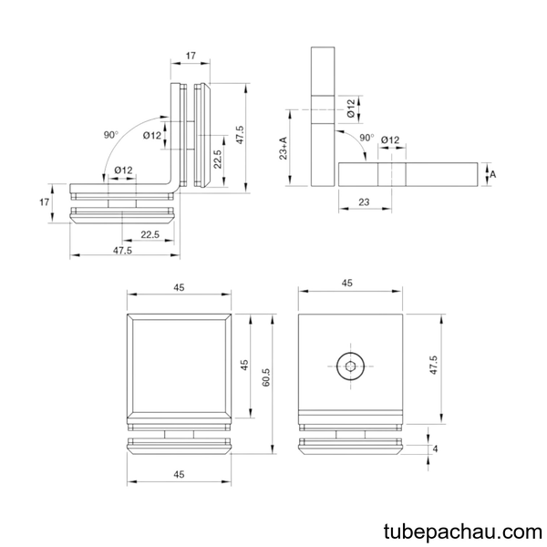 Kẹp Kính 90º Phòng Tắm Kính Hafele 981.77.916