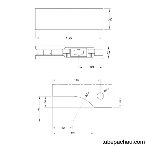Kẹp Kính Dưới Đen Mờ Hafele 981.00.655
