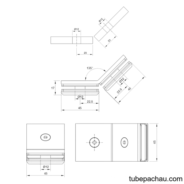 Kẹp Kính - Kính 135º Màu Đen Hafele 981.77.915