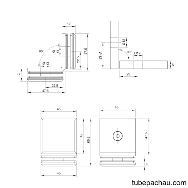 Kẹp Kính - Kính 90º Màu Đen Hafele 981.77.917