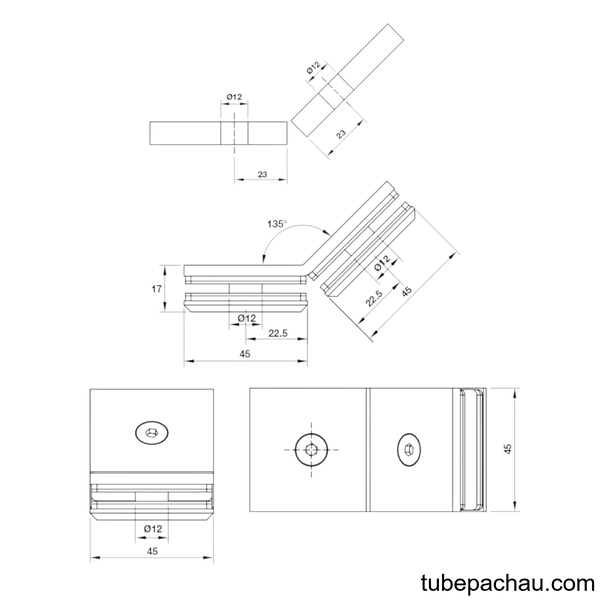 Kẹp Kính - Kính Phòng Tắm 135º Hafele 981.77.914