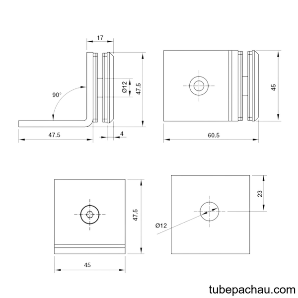 Kẹp Kính - Tường 90º Có Đế Màu Đen Hafele 981.77.911