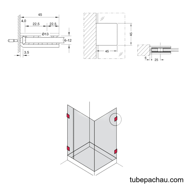 Kẹp Kính Tường 90º Hafele 981.00.563