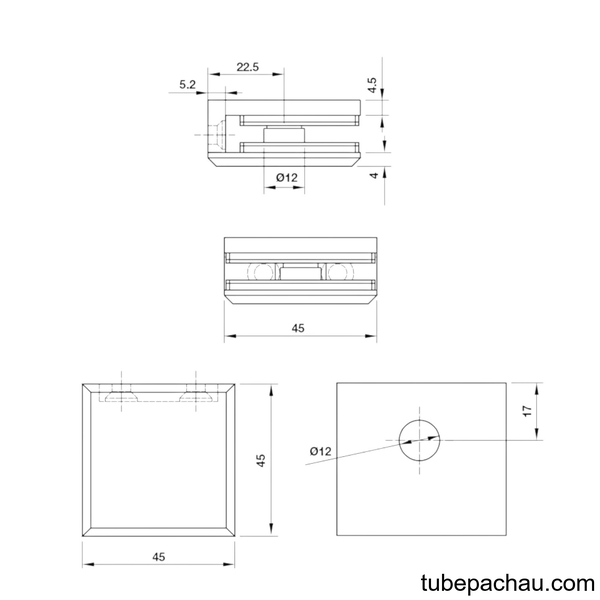 Kẹp Kính Tường 90º Màu Đen Hafele 981.77.919