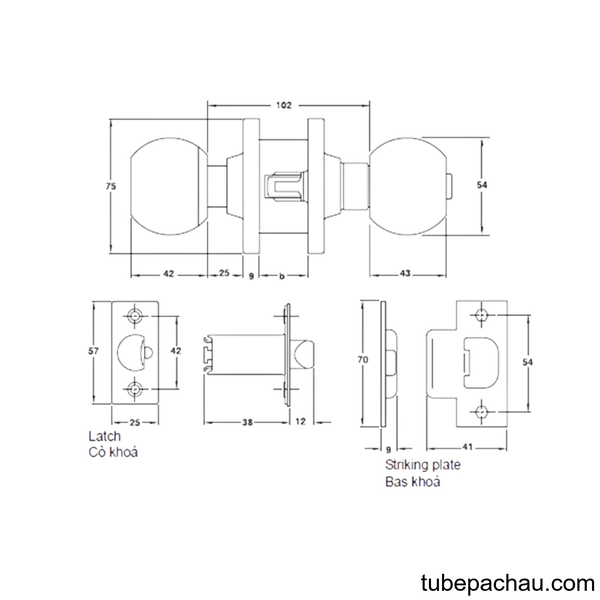 Khóa Tay Nắm Tròn Cửa WC Loại Lớn Hafele 911.64.246