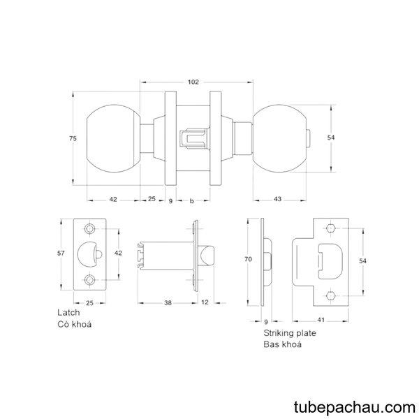Khóa Tay Nắm Tròn Cửa WC Loại Lớn Hafele 911.64.258