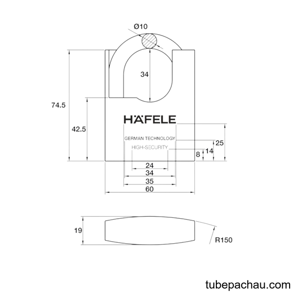 Khóa Treo Chốt Cắt Super 60mm Hafele 482.01.949