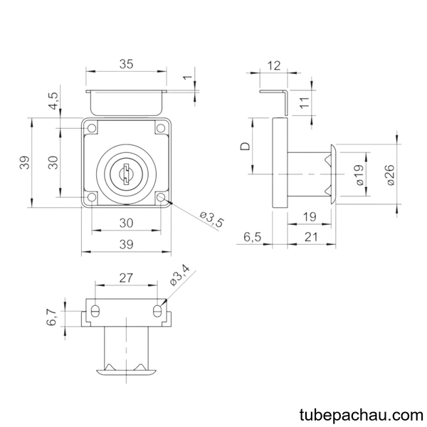 Khóa Vuông Econo Cửa Dày 22mm Hafele 232.01.220