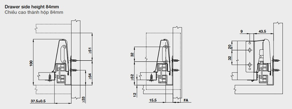 Ray hộp Alto giảm chấn xám 30kg Hafele 552.75.005