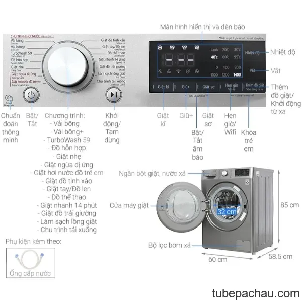 Máy giặt LG 10kg FV1410S4P APTPEVN cửa trước