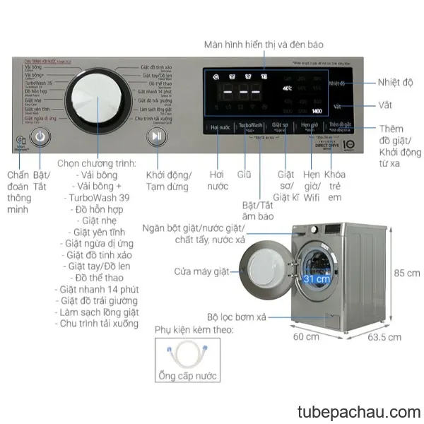 Máy giặt LG AI DD Inverter 14 kg FV1414S3P